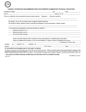 Annual Physician's Recommendation for Modified Elementary Physical Education