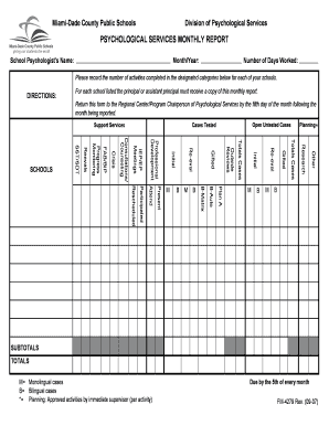Psychological Services Monthly Report