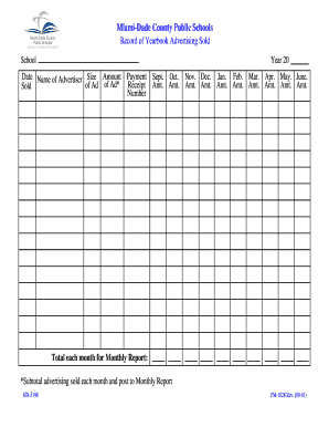 Record of Yearbook Advertising Sold