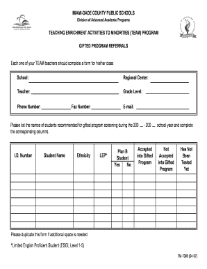 Gifted Program Referral Form