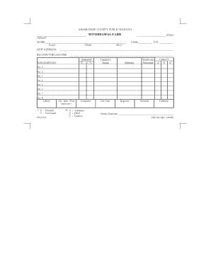 Miami-Dade County Public Schools Withdrawal Card