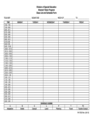 Itinerant Vision Program Class List and Schedule Form