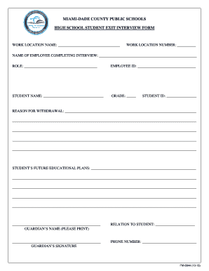 Miami-Dade County High School Student Exit Interview Form