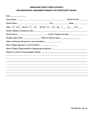 Non-Disciplinary Assignment Request for Opportunity School