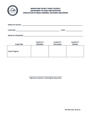 Miami-Dade County Public Schools Meal Verification Form