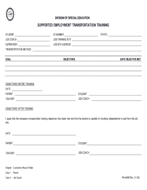 Supported Employment Transportation Training Form