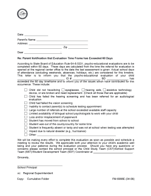 Parent Notification of Evaluation Timeframe Exceeded