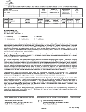 Notice of Unsatisfactory Progress