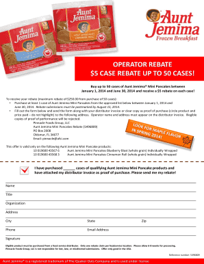 Aunt Jemima Mini Pancakes Rebate Form