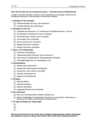 Checkliste für Ihren Klinikaufenthalt