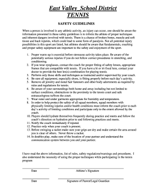 East Valley School District Tennis Safety Guidelines