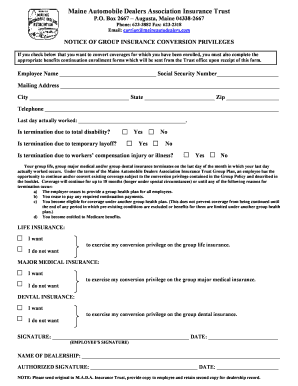 Maine Automobile Dealers Association Insurance Trust Conversion Notice