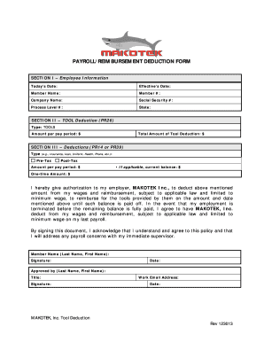 Payroll Reimbursement Deduction Form