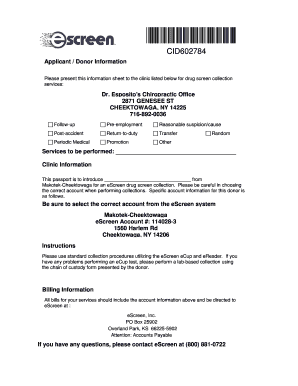 Drug Screen Collection Information Sheet