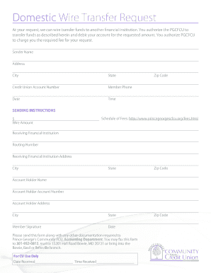 Domestic Wire Transfer Request Form