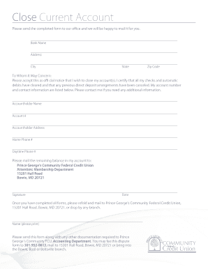 Bank Account Closure Form