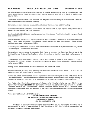 IOLA, KANSAS OFFICE OF THE ALLEN COUNTY CLERK December 11, 2012 The Allen County Board of Commissioners met in regular session at 8:30 a - allencounty