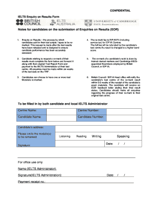 IELTS Enquiry on Results Form