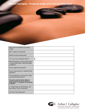 Natural Therapies Product Questionnaire