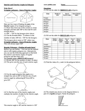 Interior and Exterior Angles in Polygons Help Sheet