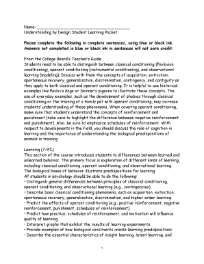 Understanding by Design Student Learning Packet