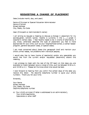 Request for Change of Placement