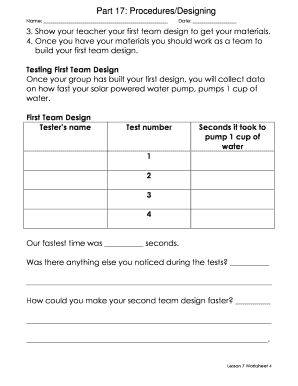 Solar Powered Water Pump Test Worksheet