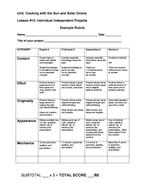 Solar Oven Project Rubric