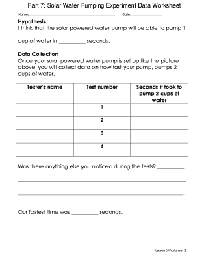 Solar Powered Water Pump Experiment Worksheet