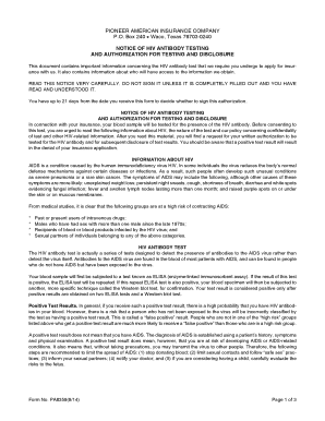 HIV Antibody Testing Authorization Form