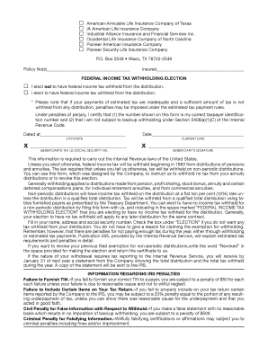 Federal Income Tax Withholding Election Form