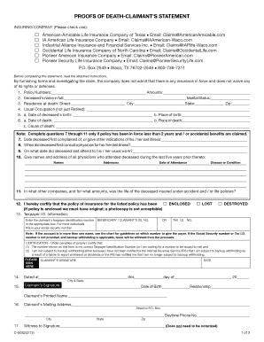 Proof of Death Claimant's Statement