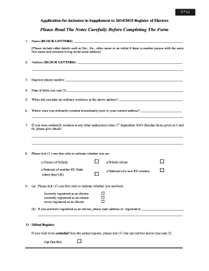 Ireland Voter Registration Form RFA2