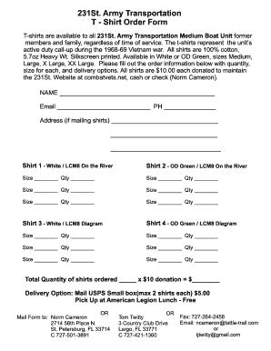 Fundraiser t shirt order form - 231St Army Transportation T - Shirt Order Form - combatvets