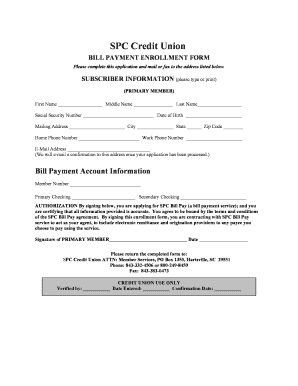 SPC Credit Union Bill Payment Enrollment Form