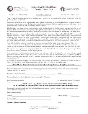 Sixteen Year Old Blood Donor Parental Consent Form