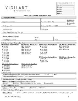 Master Application for Insurance Coverage