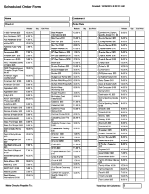 Scheduled Order Form