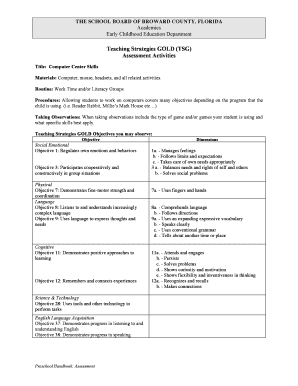 Teaching Strategies GOLD Assessment Activity Observation Sheet