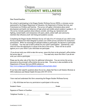 Oregon Student Wellness Survey Consent Form