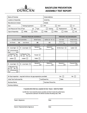 Backflow Prevention Assembly Test Report