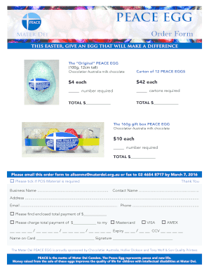 Mater Dei Peace Egg Order Form