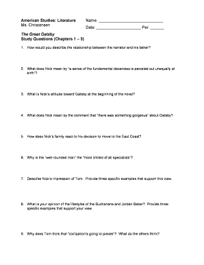 The Great Gatsby Study Questions
