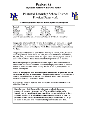 New Jersey Annual Athletic Pre-Participation Physical Examination Form