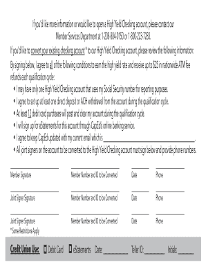 High Yield Checking Account Conversion Form