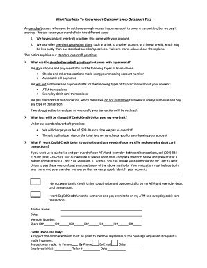 CapEd Credit Union Overdraft Authorization Form