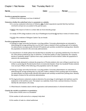 Statistics Test Review Form