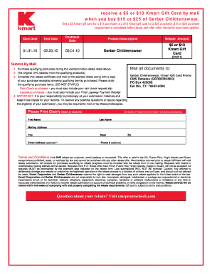 Gerber Childrenswear Kmart Gift Card Rebate Form
