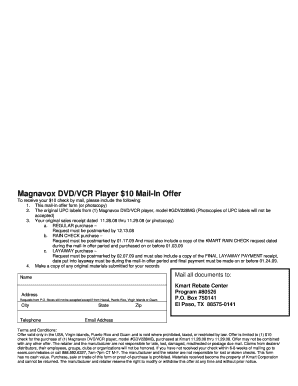 Magnavox DVD/VCR Player $10 Mail-In Rebate Form
