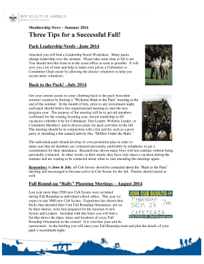 Cub Scout Pack Leadership Needs Worksheet